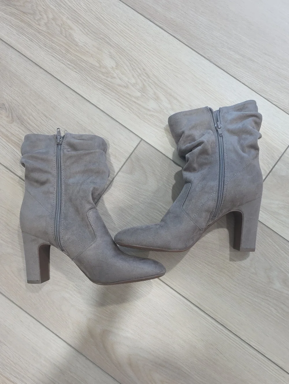 Kelly And Katie Gray Suede Mid-Heel Ankle Boots